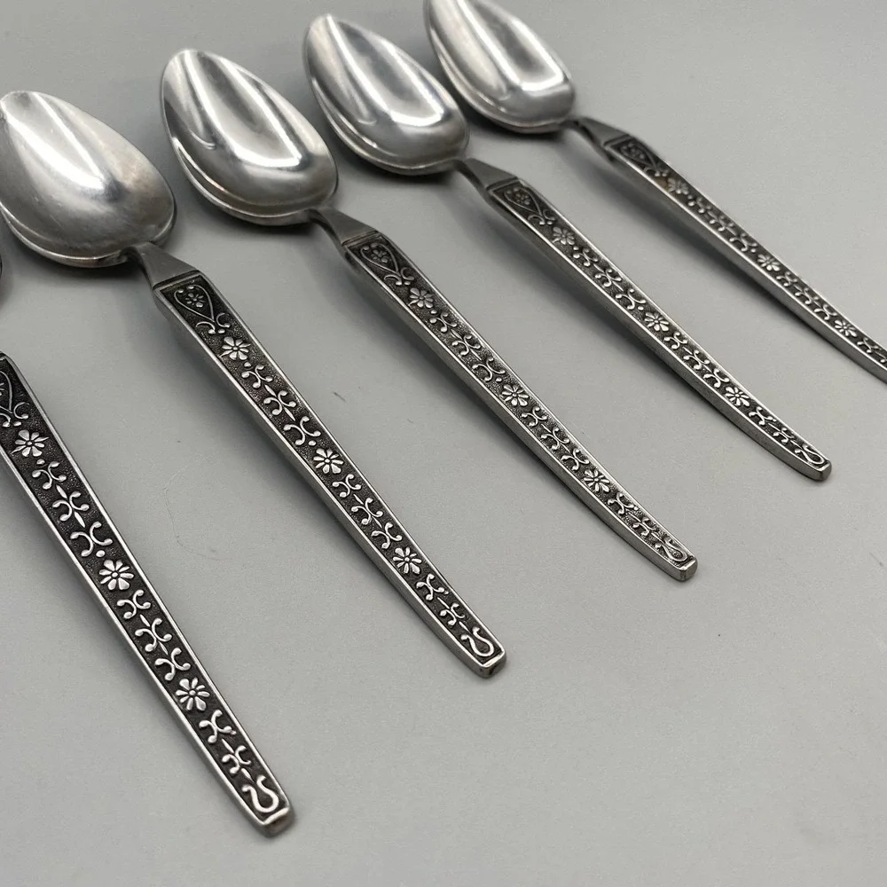 Vintage Riviera‎ Cordova Teaspoons 5pcs Stainless Japan Black Accent Plain Back